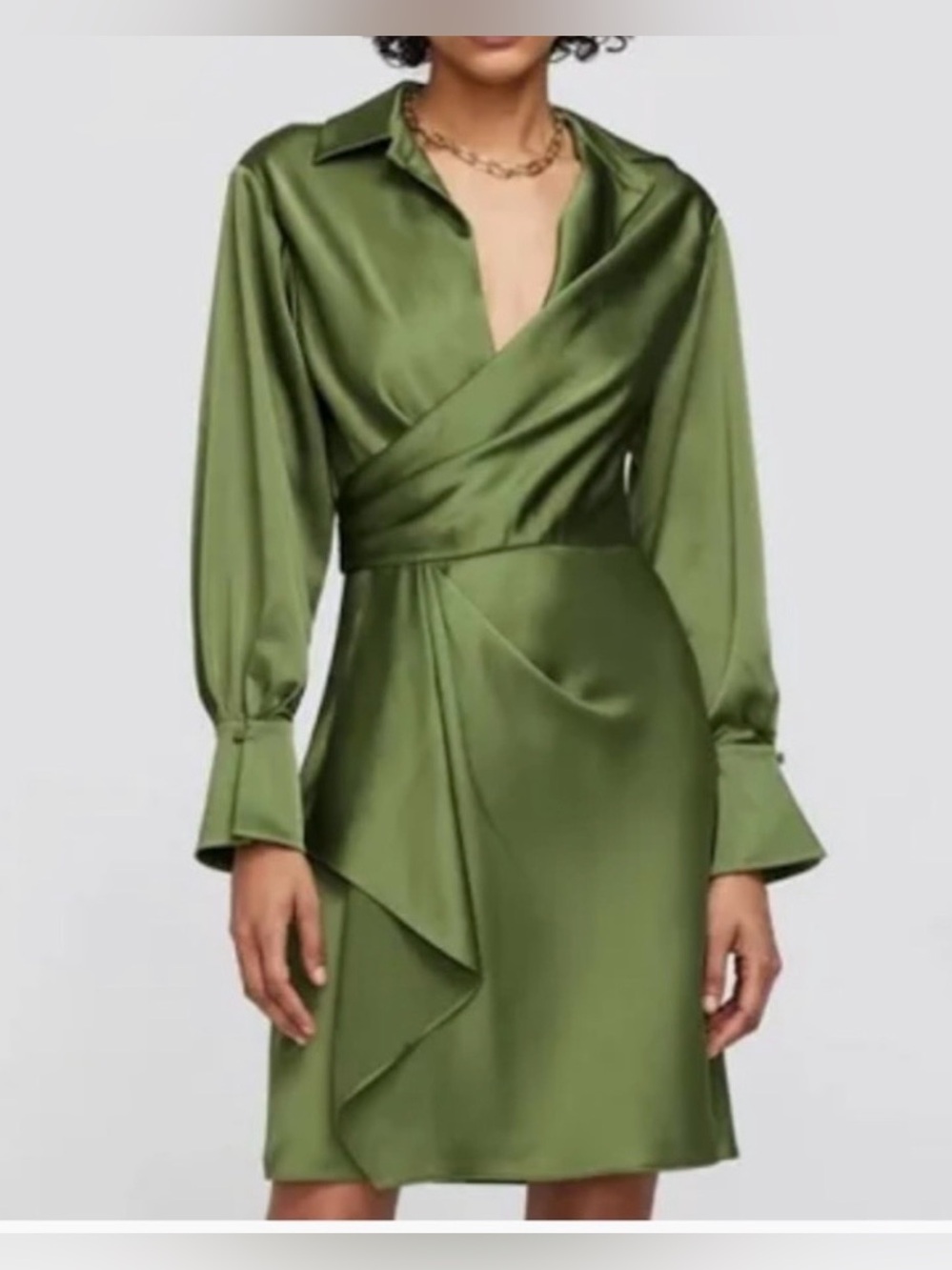 Simkhi Olive Green Satin Wrap Dress
